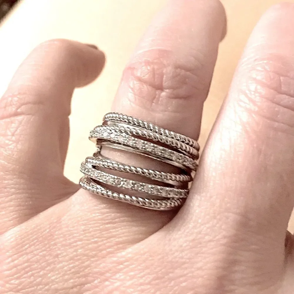 The Moderne Statement band ring in 925 & white sapphire sz 5